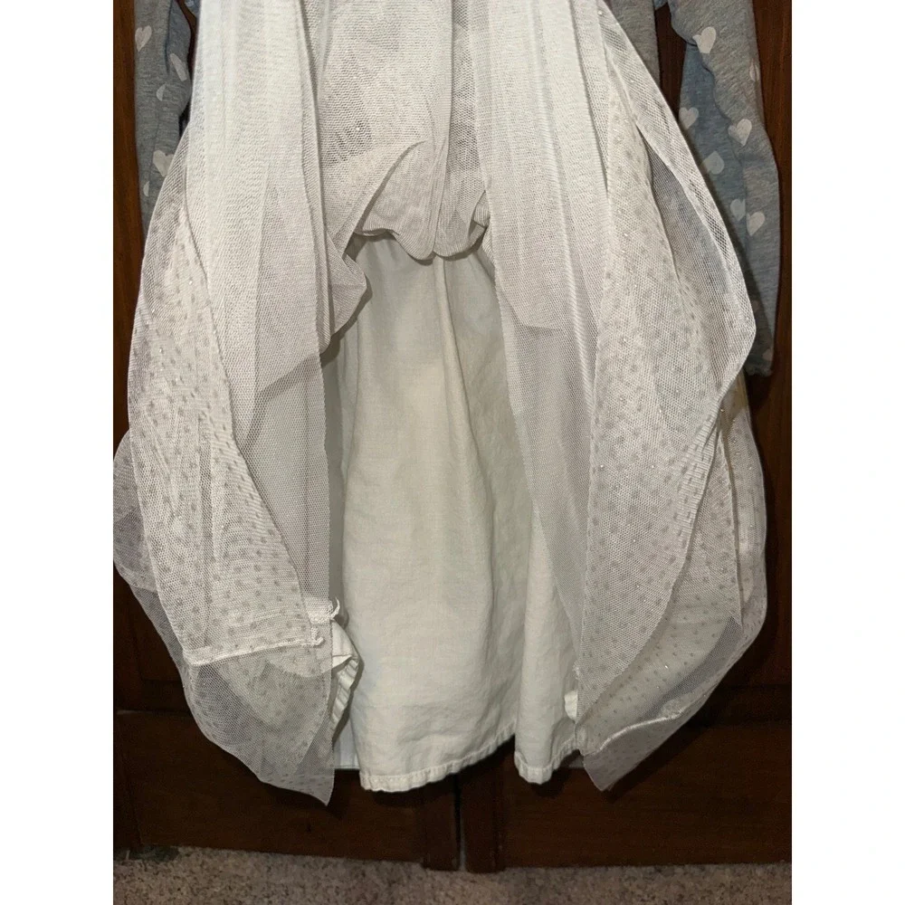 Gap Kids Girls Gray Heart Print Tulle Skirt Dress Long Sleeve Silver Glitter 5T